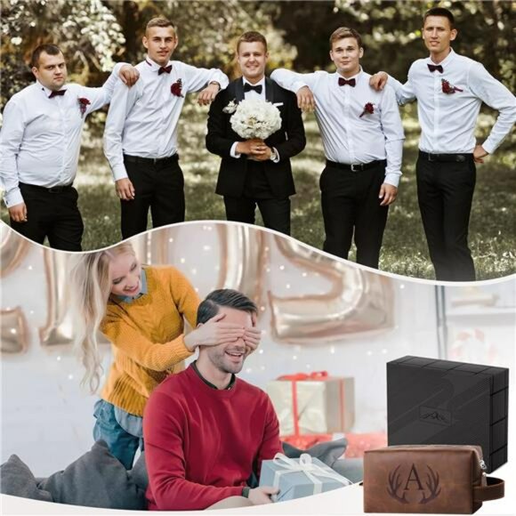 Mens Toiletry Bag Waterproof Leather Shaving Travel Organizer Gift for Him - Picture 3 of 7